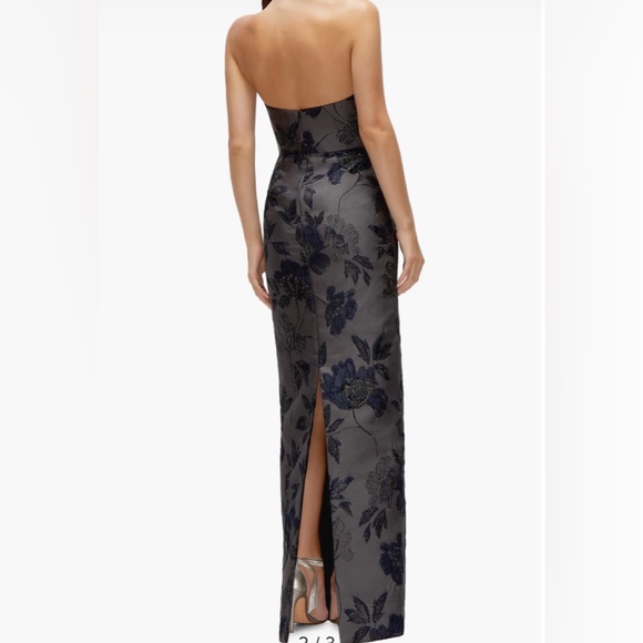 NWOT Alfred Sung Style D877NGM Floral Jacquard Strapless Sheath Gown, Size 16 - Picture 2 of 11